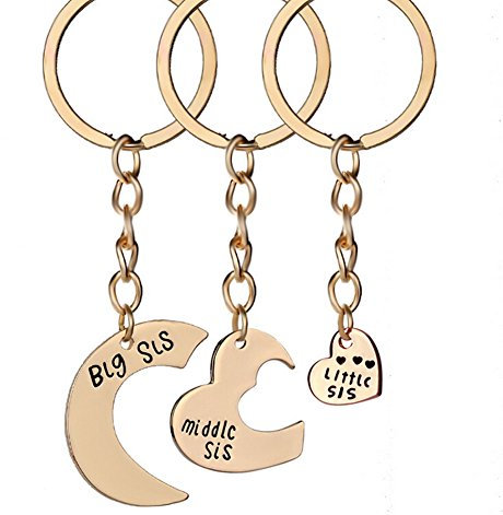 Demarkt 3 Pcs Porte-Clés Sœurs BIG MIDDLE LITTLE Créatif Alliage Amour Coeur Chaîne Keychain Clé pour De Voiture Téléphone Sac à Main Pendentif Cadeau Décoration Accessoires Porte clef Or