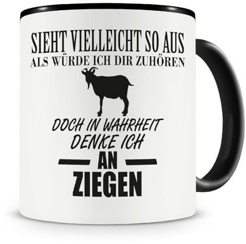 Samunshi® Ich denke an Ziegen Tiere Tasse Kaffeetasse Teetasse Kaffeepott Kaffeebecher Becher H:95mm/D:82mm schwarz