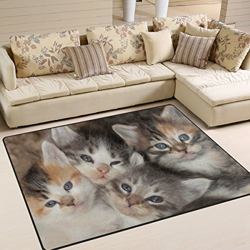 Use7 Teppich, Katzenmotiv mit Blauen Augen, f¨¹r Wohnzimmer, Schlafzimmer, Textil, Mehrfarbig, 203cm x 147.3cm(7 x 5 feet)