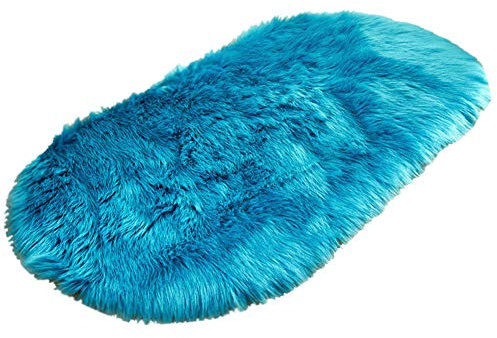HotYou Faux Lammfell Schaffell Teppich Ellipse Kunstfell Dekofell Lammfellimitat Teppich Longhair Fell Nachahmung Wolle Bettvorleger Sofa Matte,Dunkelblau,60 * 90CM