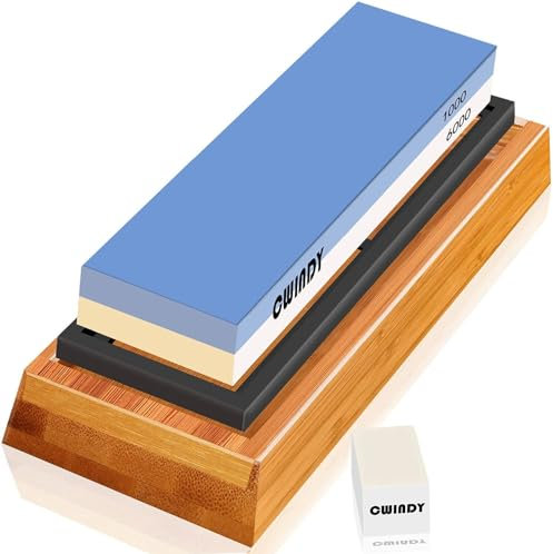 Whetstone Sharpening Stone Kit Dual Sided 1000/6000 Grit Professional Whetstone Knife Sharpener Stone Wet Stone Set Nonslip Bamboo Base Angle Guide, and Fix Stone