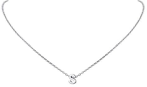FindChic Buchstaben Kette Silber S Kette Damen Initialen Kette Mini Alphabet Anhänger Glücksbringer Kette Modeschmuck für Sie Mädchen Mama Freundin Familien