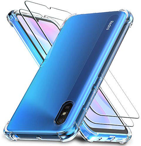 Ferilinso Hüllen für Xiaomi Redmi 9A / Redmi 9AT mit 2 Pack Panzer Schutz Glas, durchsichtigeXiaomi Redmi 9A / Redmi 9AT Hülle, Schutzfolie, fürXiaomi Redmi 9A / Redmi 9AT Panzer Schutz Glas