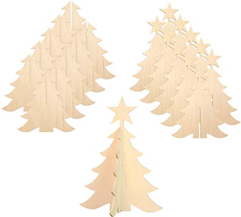 Herr Bo & Co 10 Stück 3D Weihnachtsbaum mit Stern, ca. 18cm, zum Zusammenstecken, aus unbehandeltem 3mm Birkensperrholz, FSC-Zertifiziert, Made in Germany