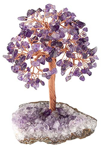KYEYGWO Kristallbaum Figuren Amethyst Drusestück Base Amethyst | Reiki Stein Bonsai Geldbaum Figuren Edelsteinbaum Ornament Haus für Glück, Reichtum FengShui Deko