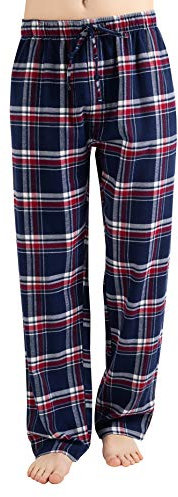 JTPW Men's 100% Cotton Flannel Sleep Pajama Pants with Pockets, Blue White Plaid, Size: S