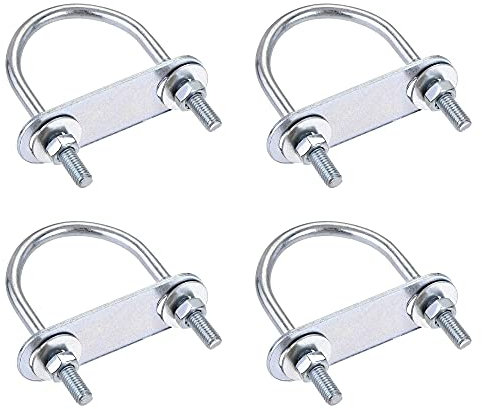 sourcing map Lot de 4 boulons ronds en U M6 de 42 mm de largeur intérieure 70 mm de longueur avec écrou, plaque, rondelle