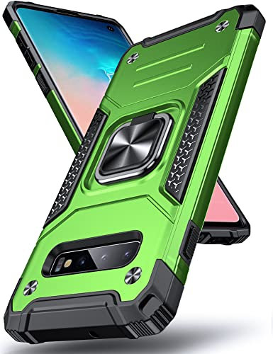 DASFOND Armor Hülle für Samsung Galaxy S10 Plus/S10+ Case Militär Stoßfest Handyhülle [Upgrade 2.0] 360 Grad Metal Ring Halter Ständer Schutzhülle [für Handyhalterung Auto Magnet], Grün