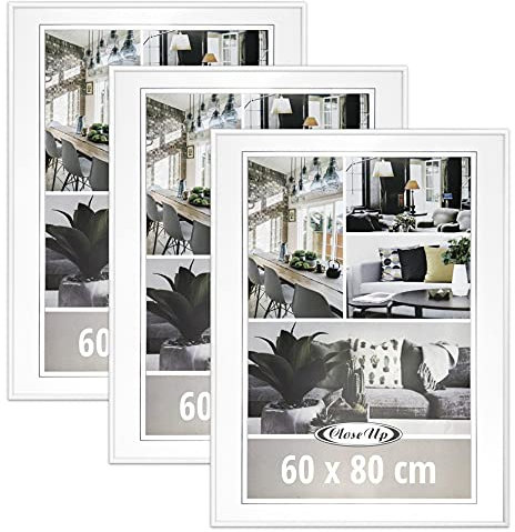 Close Up Posterrahmen 60x80 cm – Weiß 3-er Set – Moderner Bilderrahmen mit Kunststoffglas & MDF-Rückwand – Für Poster, Fotos & Kunstdrucke – Farbiger Wandrahmen im Hoch- & Querformat montierbar