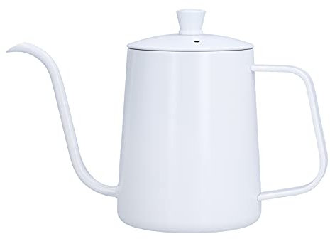 Bollitore per Caffè in Acciaio Inossidabile da 600ml, Bollitore a Collo di Cigno per Mini Piano Cottura Portatile a Bocca Sottile Bianco