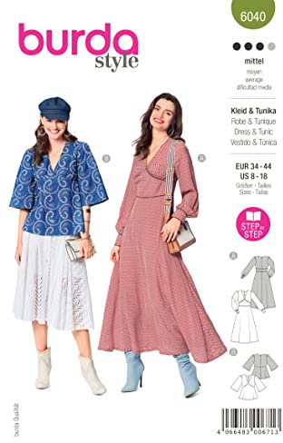 Burda Style Katalog-Schnittmuster Maxikleid und Tunika-Bluse | Damen, Gr. 34-44 | Nählevel: Mittel #6040