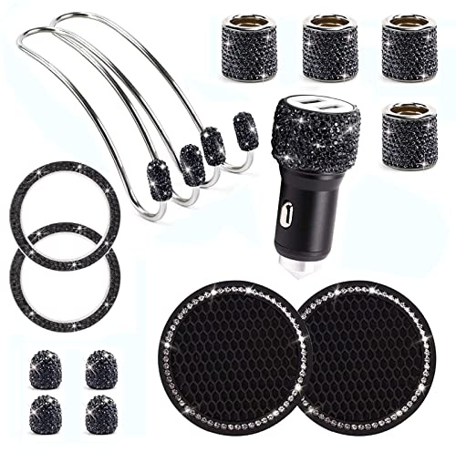 15 Stück Auto Zubehör Innenraum Frauen Glitzer, Auto Accessories Interior Girls, Bling Bling Auto Deko Innenraum Autozubehör, Car Accessories Usb Adapter/Silikon Untersetzer/Kopfstützen Haken Set