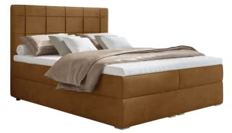 MOONB- 3 | Bari Boxspringbett 140x200, boxspringbett bett mit bettkasten, Bonell-Matratze and Topper, Doppelbett, Polsterbett mit bettkasten, Schlafzimmer (140 x 200 cm, Gold)