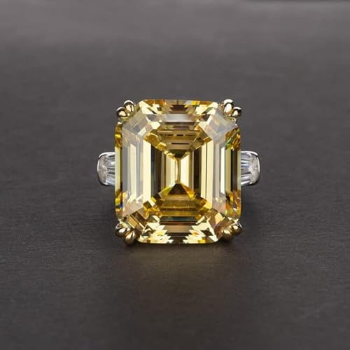 DJMJHG Klassischer 100% 925 Sterling Silber Smaragdschliff Topas Citrin Saphir Edelstein Verlobungspaar Ringe Schmuck 5 Gelb