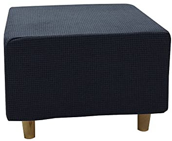 Highdi Ottomane Schonbezug Hockerbezug, Hocker Hussen für Quadratische Fußhocker, Stretch Bezug Ottomane Abdeckung Überzug Hocker Protector Waschbar Hockerabdeckung (S,Jacquard dunkelblau)