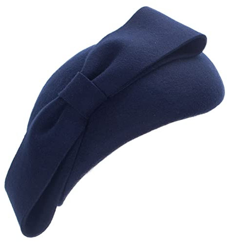 Lawliet A568 Fascinator für Damen, 1940er-Jahre, Wollfilz, mit Schleife, Baskenmütze, Marineblau, Einheitsgröße