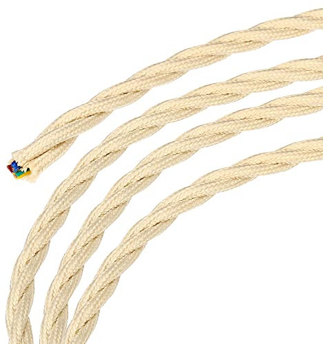 sourcing map Fil torsadé recouvert de tissu 3 conducteurs 18 AWG 3 m, câble électrique vintage en tissu tissé pour suspension, projet de bricolage, beige