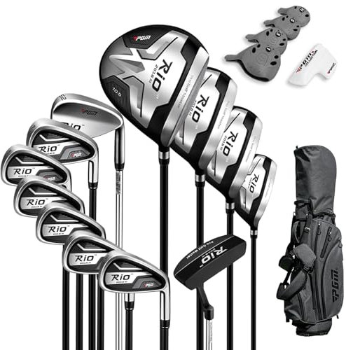 PGM Set completo di mazze da golf da uomo, 12 pezzi, 3 legno (#1,3,5), 1 ibrido (#4H), 6 ferri (#5, 6, 7, 8, 9, PW), 1 cuneo di sabbia (52°), 1 putter - sacca da golf - testa del club in titanio,