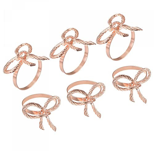 sourcing map Metal Napkin Rings, 6pcs Bow-knot Napkin Ring Holder Buckle for Dining Table Decorations Wedding Birthday Holiday Party, Rose Gold