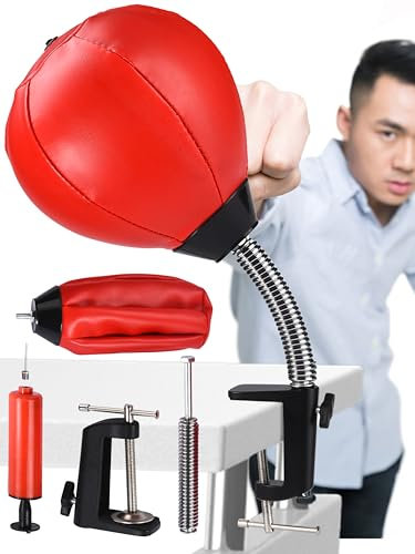 Office World Anti-Stress Mini-Tischboxsack mit Tischklemme - Boxsack hängend oder stehend - Tisch-Stressboxsack - Anti-Frustrations-Punching-Ball - Wut-Kissen für Erwachsene mit Clip