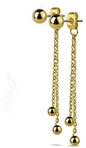 Bungsa® Ohrstecker mit Ketten und Kugeln für Damen aus 316L Edelstahl