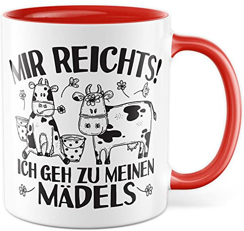 Kühe Tasse mit Spruch lustig Kuh Kaffeetasse Mädels Bäuerin Kaffee-Becher Rinder Kuhstall Tasse Kuhl Witz Tasse Humor Bauernfrau Bauernhof Tierhalter Tiere Landwirtschaft Landwirtin (Weiß/Rot)