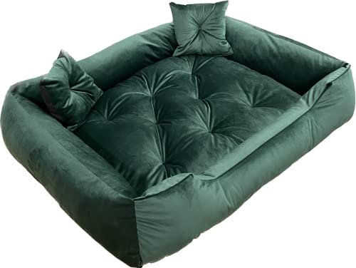 Dogs4Life New Hundebett XXL | Hundebett groß Hunde | Hundebett mittelgroße Hunde | Hundebett kleine Hunde | Hundekissen | Outdoor Hundebett | Wasserabweisend (S, Grünes Velours)