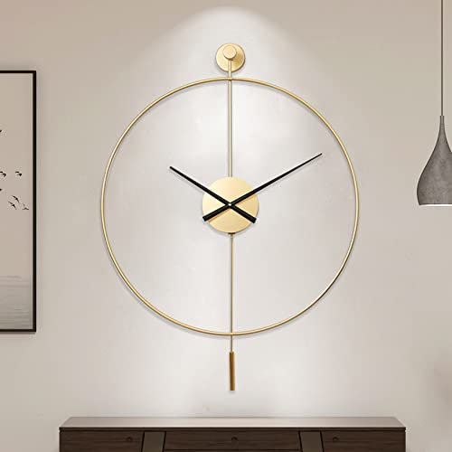 Classical Large Decorative Wall Clock with Pendulum, Modern Non-Ticking Silent Metal Wall Clocks for Living Room, Bedroom, Study, Office, 20 inch