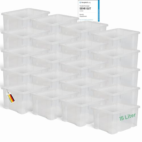Novaliv 20x Aufbewahrungsboxen ohne Deckel 15L transparente Nestbar stapelbare Storage boxes Kunststoffbox BPA-frei 39x28,5x19,5 cm