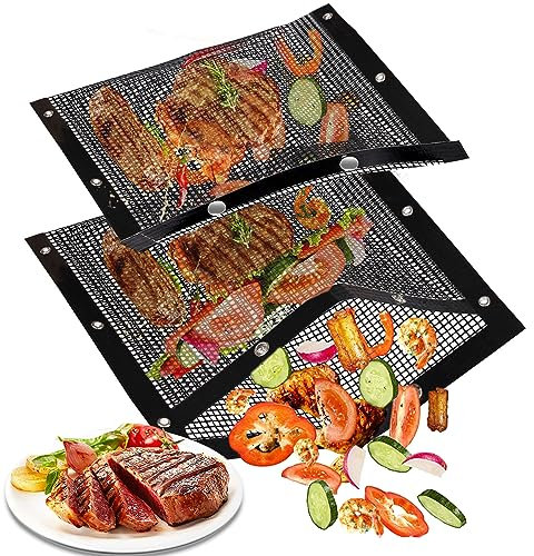 UBeesize Große Grillbeutel für Outdoor-Grillen, 30 x 27 cm, 2 Stück, wiederverwendbar, antihaftbeschichtet, Grillbeutel für Holzkohle, Gas, Elektrogrills, Toaster, Ofen und Smoker, Grillzubehör