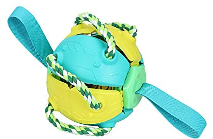 Edoxus Hundeball Frisbee für Hunde Großer Ball für Haustier mit Schnur Unzerstörbar Hundespielzeug Bälle Intelligenz Hundebälle mit Greif-Bänder Interaktives Trainingsball (Gelb-Blau)