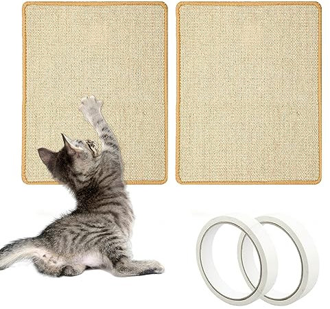 GIGIIS 2 Stück Katzenkratzbretter Sisal Kratzmatte Katze 40x30cm Sisal Kratzteppich Katzen mit 2 Rollen doppelseitigem Klebeband Katzenmöbel Wird zum Schutz von Sofas, Wänden, Holzmöbeln, Verwendet