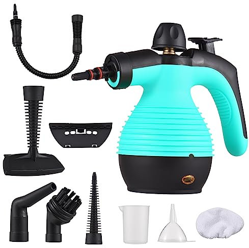 Kavolet Limpiador a Vapor de Mano, 1050 W, Limpiador de Vapor de Mano, Multifuncional, depósito de Agua de 350 ml, con 9 Accesorios para Cocina, sofá, baño, Ventana de Coche
