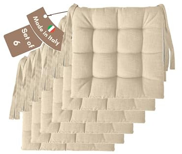Il Tuo Artigiano Design Set mit 4 oder 6 Sitzkissen für Küchenstühle, hergestellt in Italien, Set mit 6 Stück, 40 x 40 cm, Dicke 6 cm – Polsterung aus Schaumstoff und weichem Acryl (6, Elfenbein)