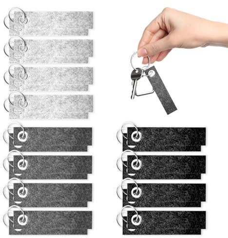 Wekuw 24 Stück Schlüsselanhänger Filz 13x3cm Rohlinge Plotter Rohlinge Filz Schlüsselanhänger mit Edelstahl Ring, für DIY Dekoration Handwerk Taschen
