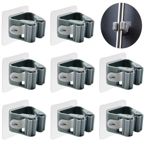 JOIYHY 8 Pezzi Porta Scope Muro,Portascopa da Parete Autoadesivo Porta Scope Parete ABS Supporto, Non è necessario forare,Adatto Per Cucina, Garage, Giardino, Terrazza, Bagno