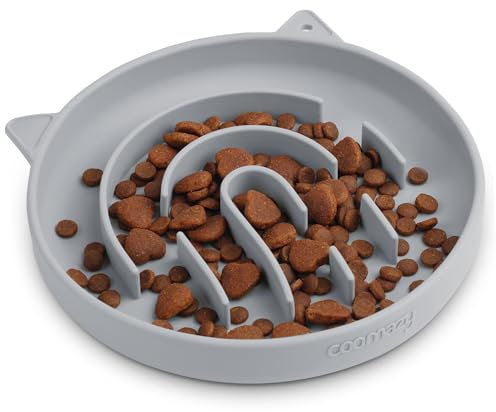 Coomazy Anti Schling Napf für Katzen Silikon Schlingnapf Slow Feeder Essen Verlangsamen, Ersticken Verhindern Langsam Fressen Futternapf für Katze(Grau)