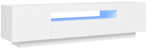 QZZCED Meuble TV avec lumières LED, blanc, 160 x 35 x 40 cm, pour salon, chambre à coucher, appareil de divertissement