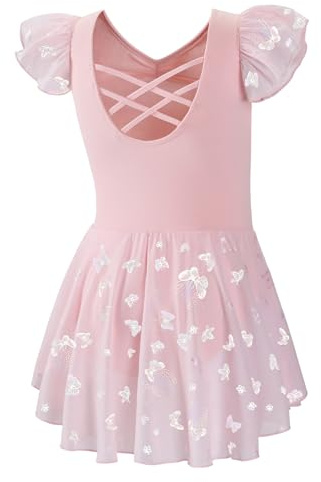 DIPUG Ballet Leotards for Girls with Skirt Shiny Toddler Dance Leotard Butterfly