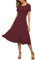 EXCHIC Donna Manica Corta Tinta Unita Girocollo Elastico A-Line Vestito Casuale Eleganti Girocollo Midi Abito(S, Vino Rosso)