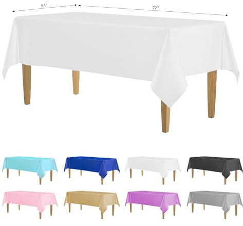 KAshack Kunststoff Einweg Tischdecke Weiß 1 Stück -137x183CM Elastischen Outdoor Plastik Tischdecke,Wasserdicht Parteien Tischdecken für Picknick, Hochzeit, Gartentischdecke(1,Weiß,137x183CM)