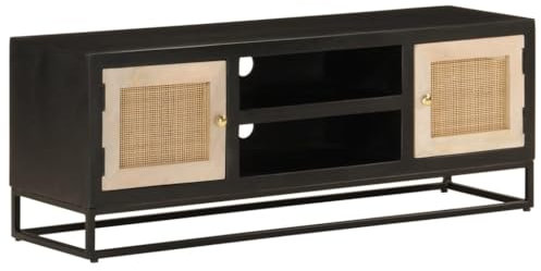 LAPOOH 372002 Meuble TV en bois massif de manche et fer noir 110 x 30 x 40 cm