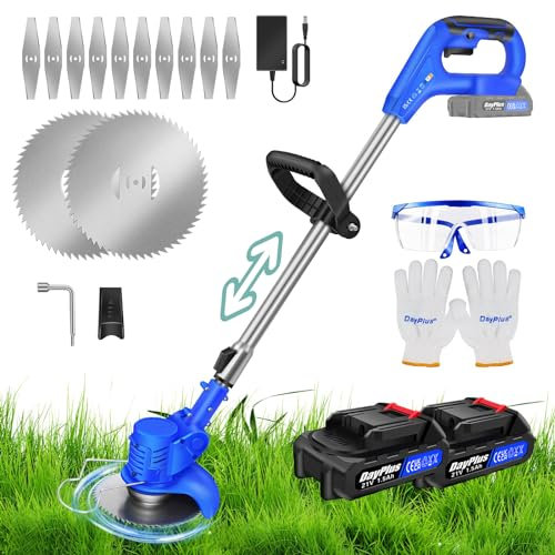 Banas 24V Cordless Strimmer, Telescopic Lightweight Grass Trimmer with 10×Metal Blades & 2×Round Saw Blades, 2×1500mAh Batteries, Electric Garden Strimmer Grass Cutter for Lawn Edger Pruning Weed