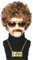 Topcosplay 4er Set Afro Perücke Herren Mit Sonnenbrille, Schnurrbart, Halskette - 70 80er Jahre Vokuhila Disco Hippie Perücke für Halloween Karneval Kostüm (Blond Mix Braun)