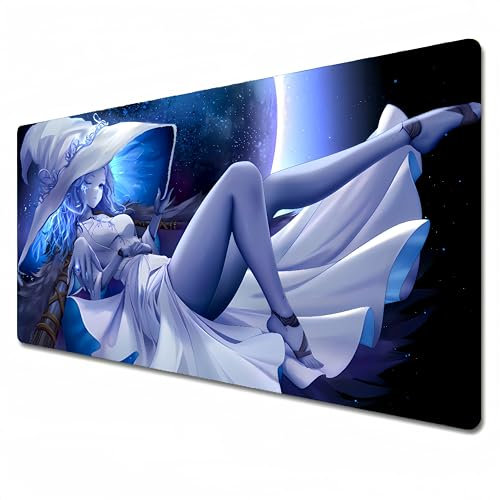 Odrys Elden Ring Mauspad, blau, Gaming-Mauspad, XXL, 900 x 400, Schreibtischunterlage, groß, wasserdicht, rutschfest, Ranni (80 x 30 x 0,3 cm)