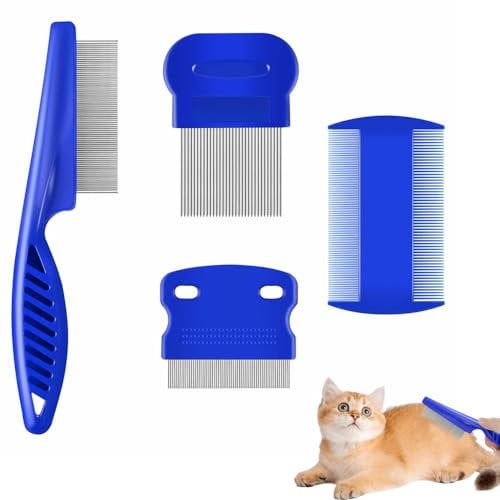 4 Stück Katze Hund Flohkamm, Läusekamm, Flohkamm zum Entfernen Flöhe, Metall Zähne, Floh Tränenfleckentferner Kamm, Haustier Kamm Edelstahl