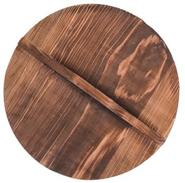 Couvercle de wok en bois naturel pour poêles à frire et poêles – Accessoire de cuisine rond avec poignée (couleur carbonisée, 24 cm)