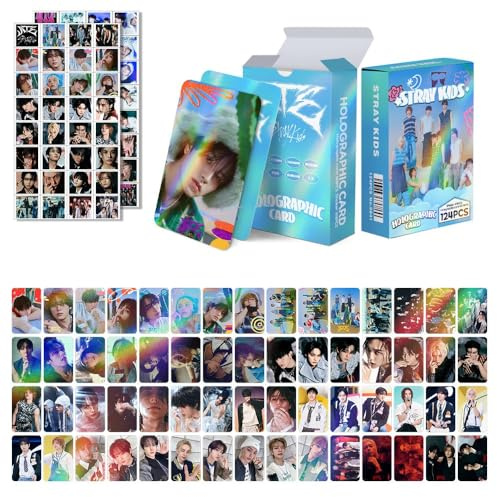 124 Stück EN-SK IVE GIDLE TWICE 60 Stück Fotokarten, Grußkarten, Sammlung, Mini-Karte, Postkarte und 64 Aufkleber (Stray-kids A)