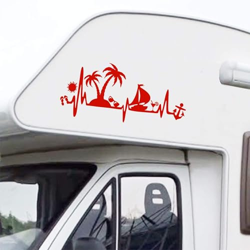 Pimastickerslab Kit 1 Aufkleber Aufkleber für Wohnmobil Passion Meer Strand Sonne Boot Palme Caravan Outdoor Karosserie Reparatur Zubehör 2435 (032 Rot, Länge cm 35)