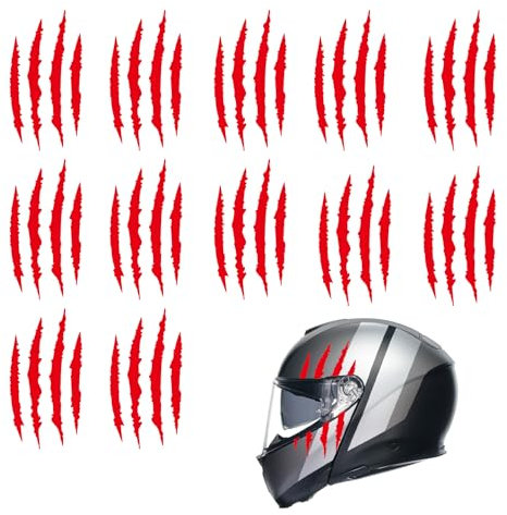 QTTRPCU GUTERTOP Kratzer Helm Aufkleber 12er Set 7,5x7,5cm Monster Sticker Kralle Deko für Motorrad Helm Auto Motorradhelm Kratzspuren selbstklebend wasserfest K173 (Karminrot)
